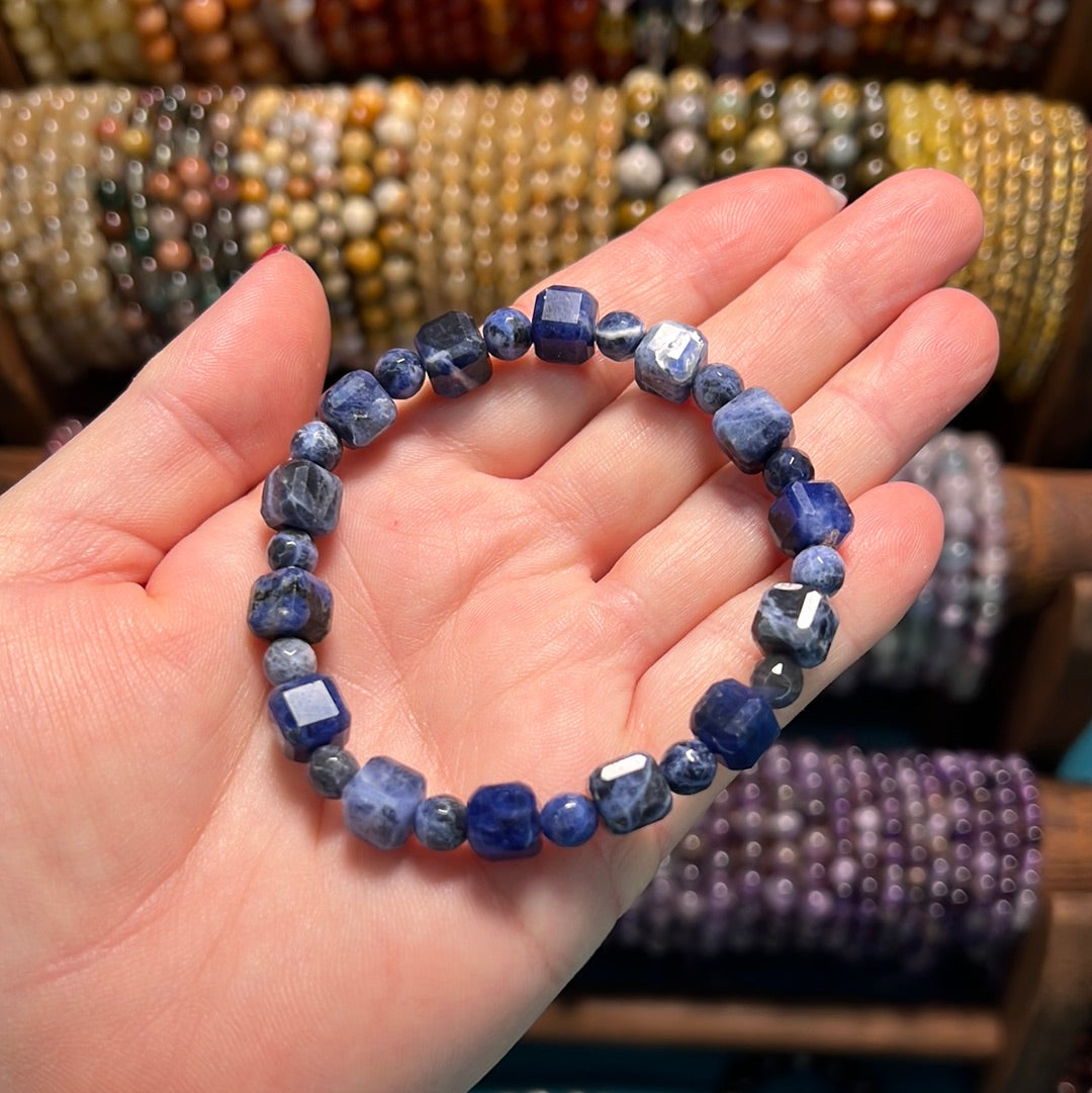 Sodalite Faceted Cube Bead Bracelet