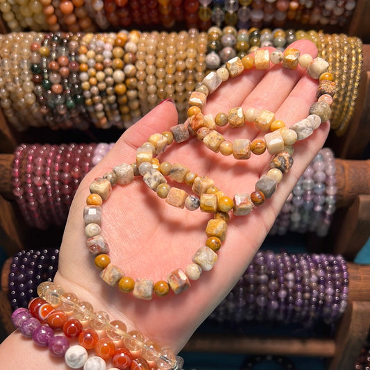 Crazy Lace Faceted Cube Bead Bracelet