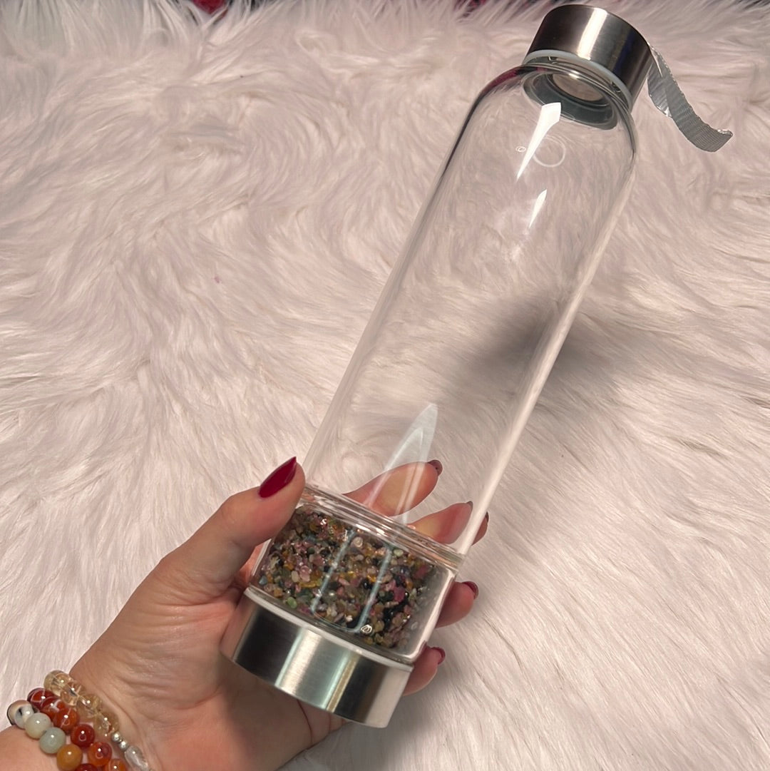 Multi Tourmaline Glass Water Bottle